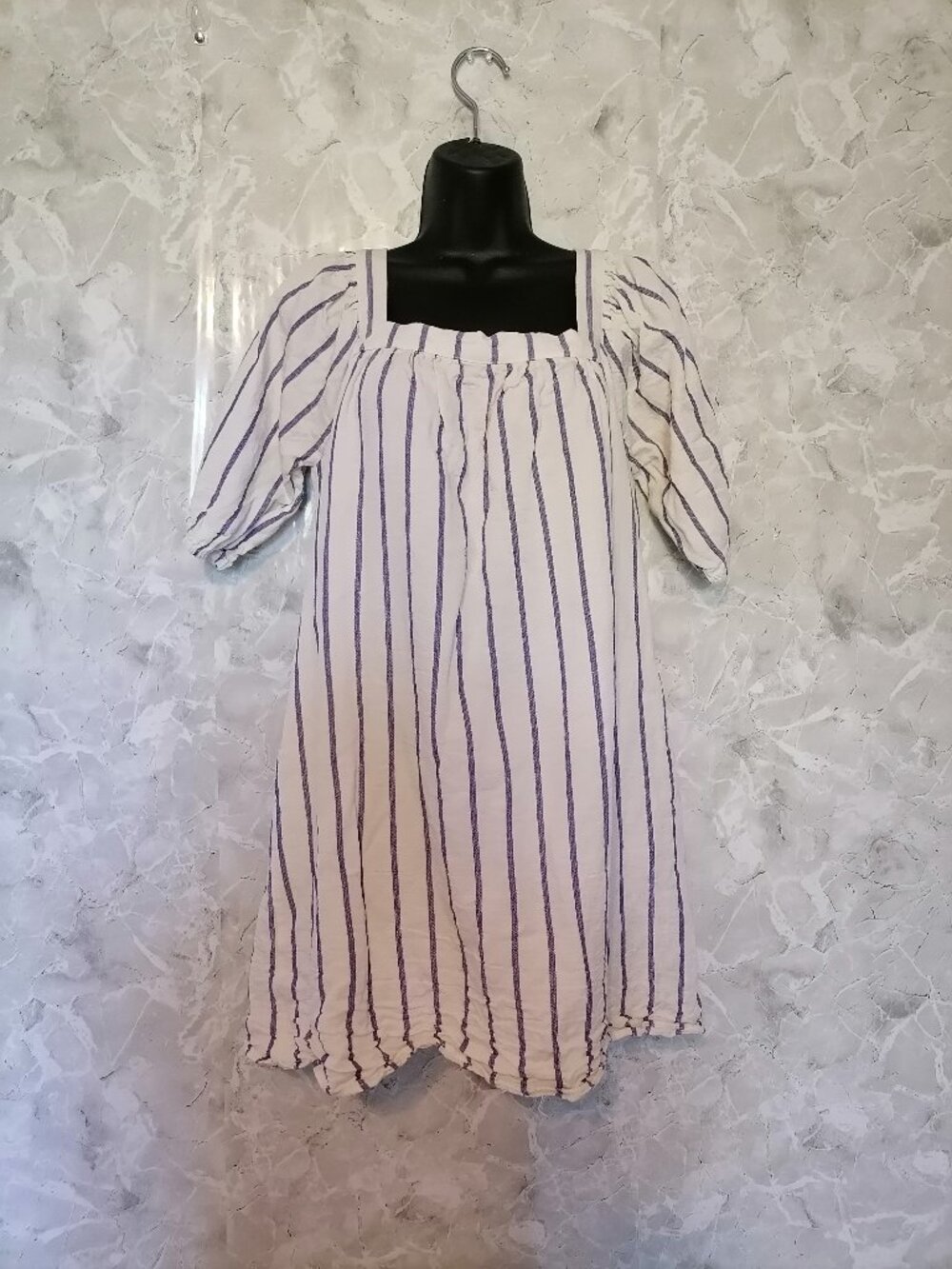 Rachel Parcel Striped Puff Sleeve Dress Size S Square Neckline Relaxed Fit